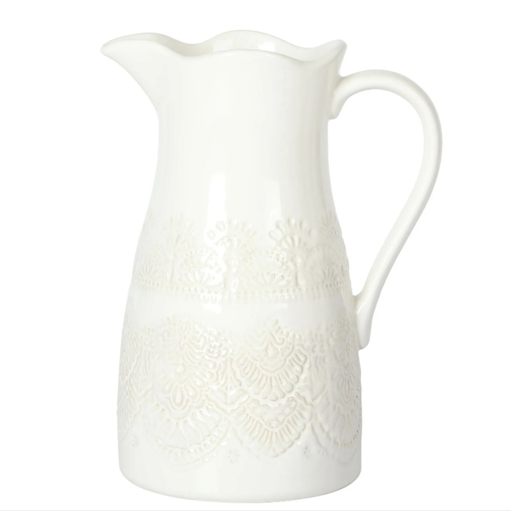 ❤️ New 2025 The Pioneer Woman Vintage Lace Linen Serveware 19" Pitcher - Picture 2 of 2